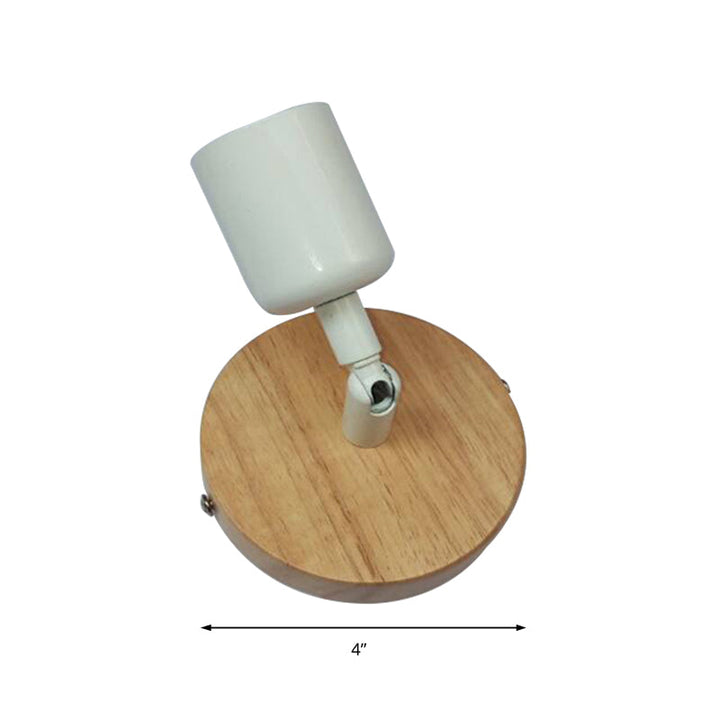 Lisslune | Simple Style Round Back Wall Light 1 Head Wood and Metal Wall Lamp in White for Nightstand