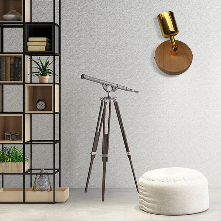 Lisslune | Head-shaped metal wall lamp Lodge 1 light living room wall-mounted fixture with round wooden backplate in silver/gold