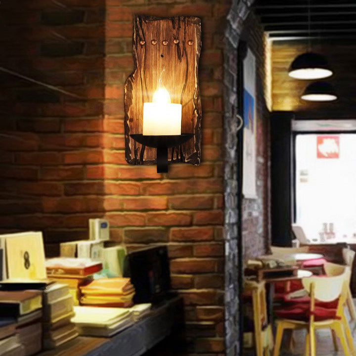 Lisslune | Cylinder Coffee Shop Wall Light Fixture Artificial Marble 1 Light Brown Wall Lamp with Wood Semi-Cap/Base/Rectangle Base
