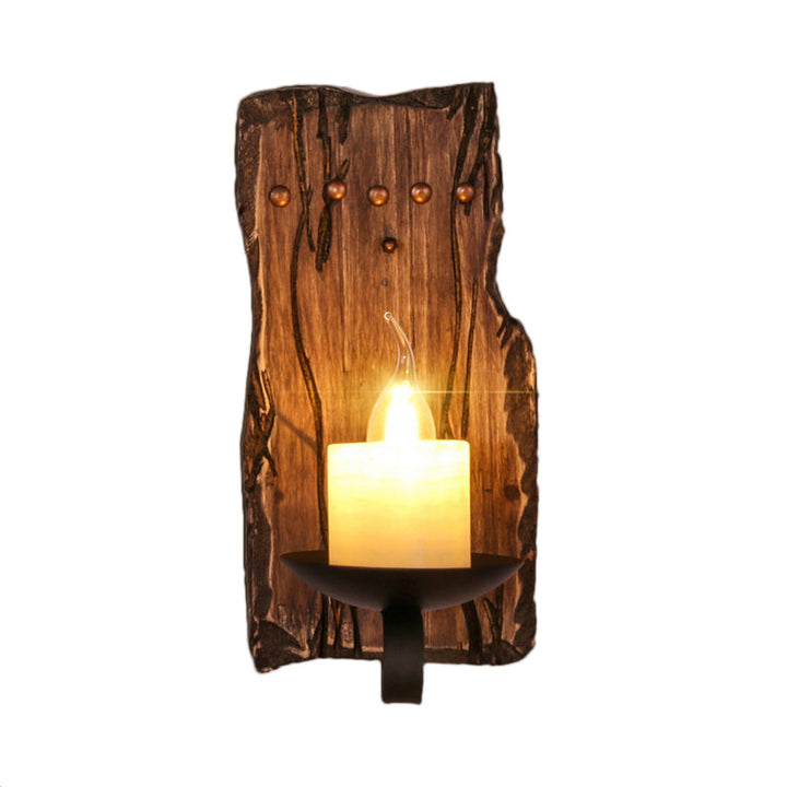 Lisslune | Cylinder Coffee Shop Wall Light Fixture Artificial Marble 1 Light Brown Wall Lamp with Wood Semi-Cap/Base/Rectangle Base