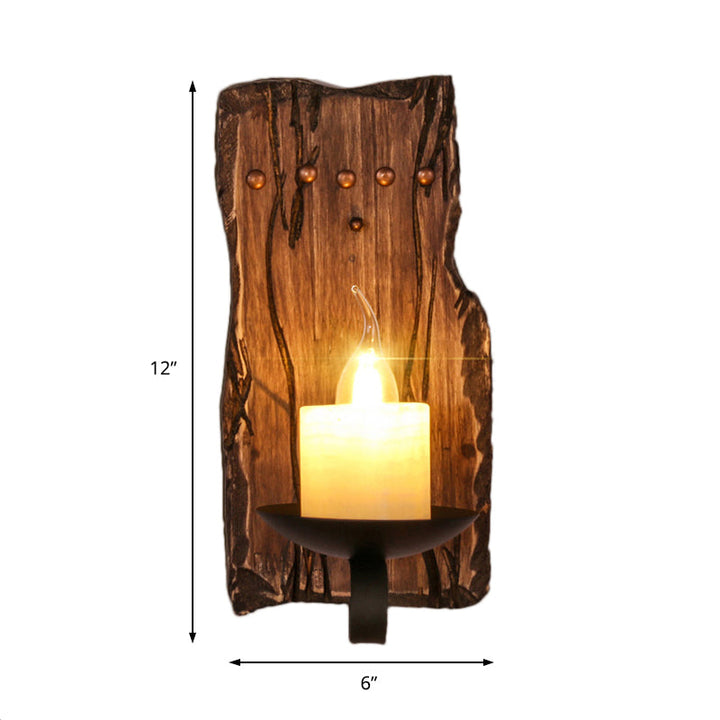 Lisslune | Cylinder Coffee Shop Wall Light Fixture Artificial Marble 1 Light Brown Wall Lamp with Wood Semi-Cap/Base/Rectangle Base