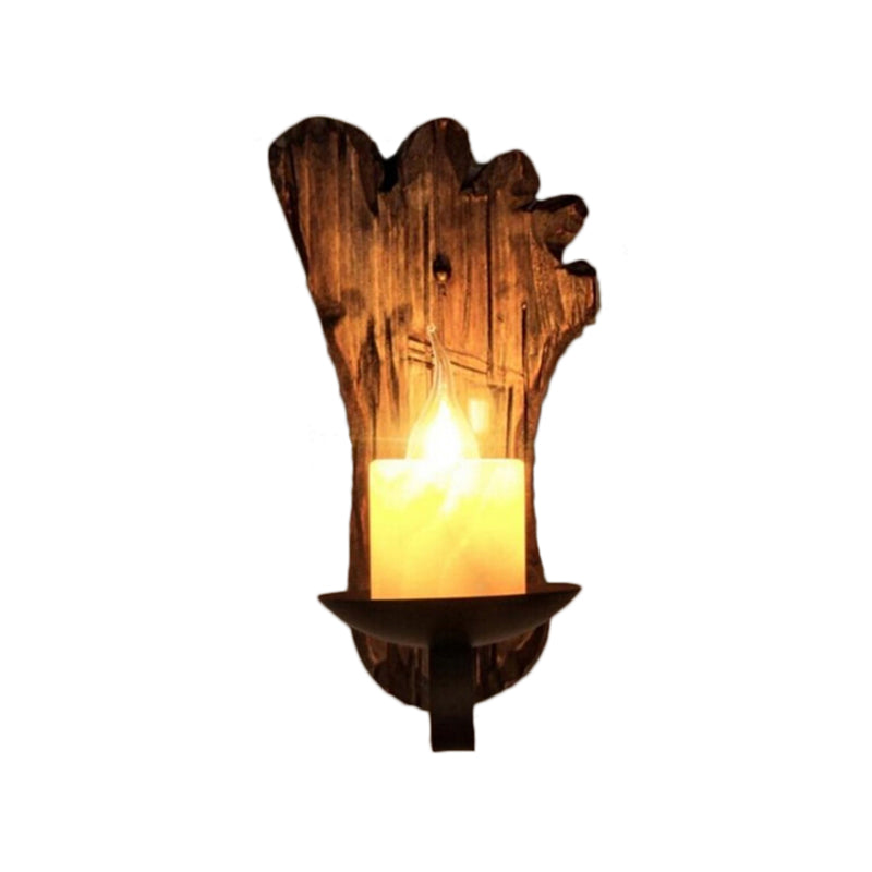 Lisslune | Cylinder Coffee Shop Wall Light Fixture Artificial Marble 1 Light Brown Wall Lamp with Wood Semi-Cap/Base/Rectangle Base