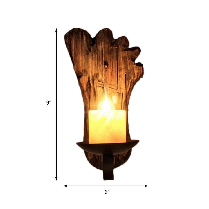 Lisslune | Cylinder Coffee Shop Wall Light Fixture Artificial Marble 1 Light Brown Wall Lamp with Wood Semi-Cap/Base/Rectangle Base