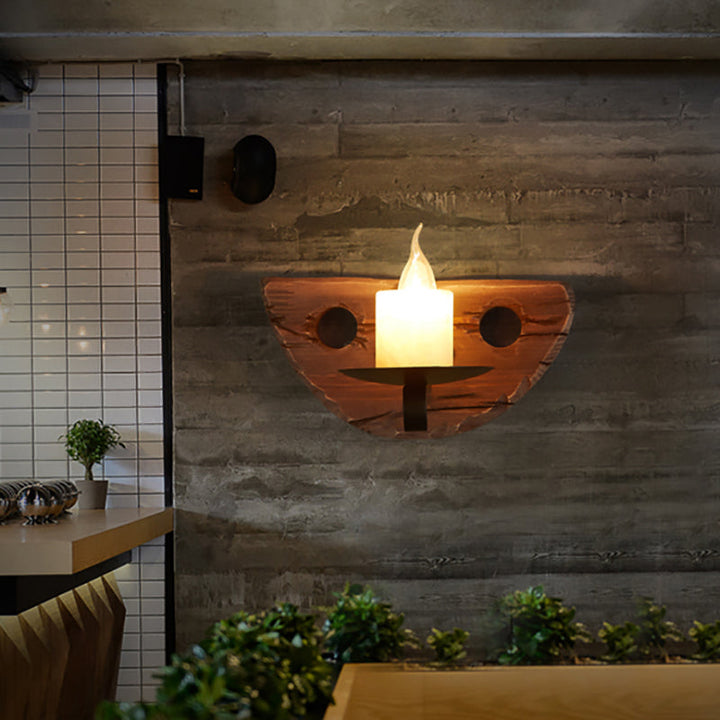 Lisslune | Cylinder Coffee Shop Wall Light Fixture Artificial Marble 1 Light Brown Wall Lamp with Wood Semi-Cap/Base/Rectangle Base