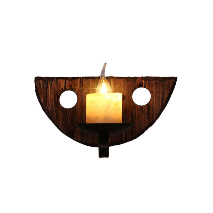 Lisslune | Cylinder Coffee Shop Wall Light Fixture Artificial Marble 1 Light Brown Wall Lamp with Wood Semi-Cap/Base/Rectangle Base