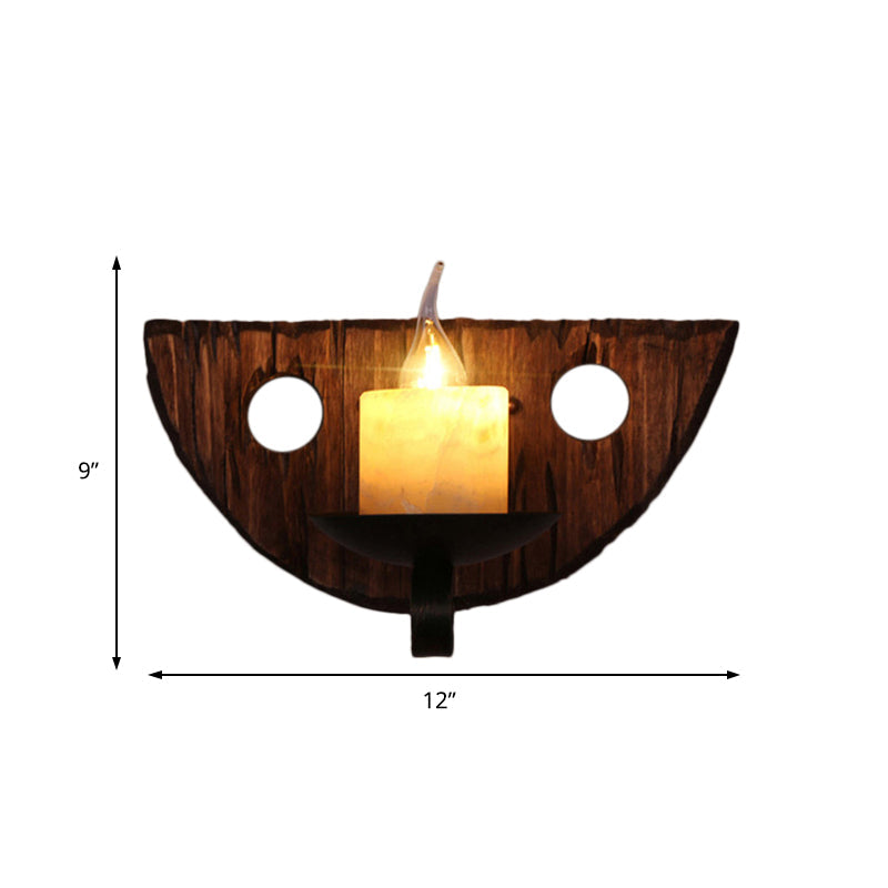 Lisslune | Cylinder Coffee Shop Wall Light Fixture Artificial Marble 1 Light Brown Wall Lamp with Wood Semi-Cap/Base/Rectangle Base