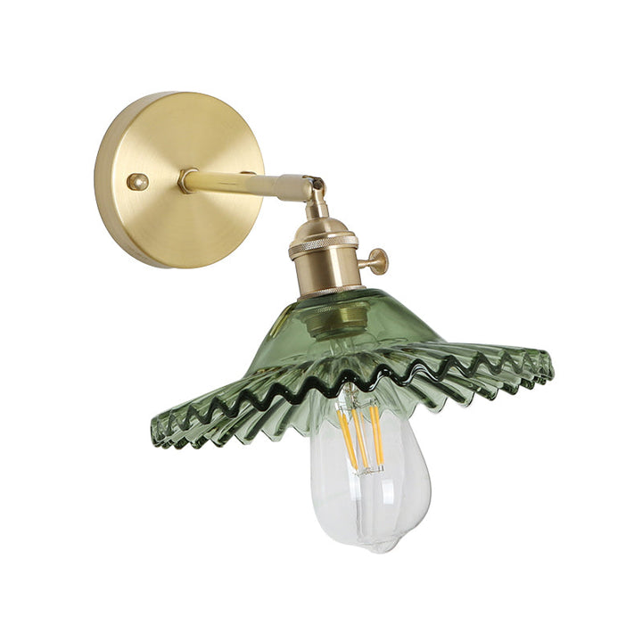 Lisslune | Industrial Bowl Wall Lighting Fixture 1 Bulb Green Glass Wall Light in Brass