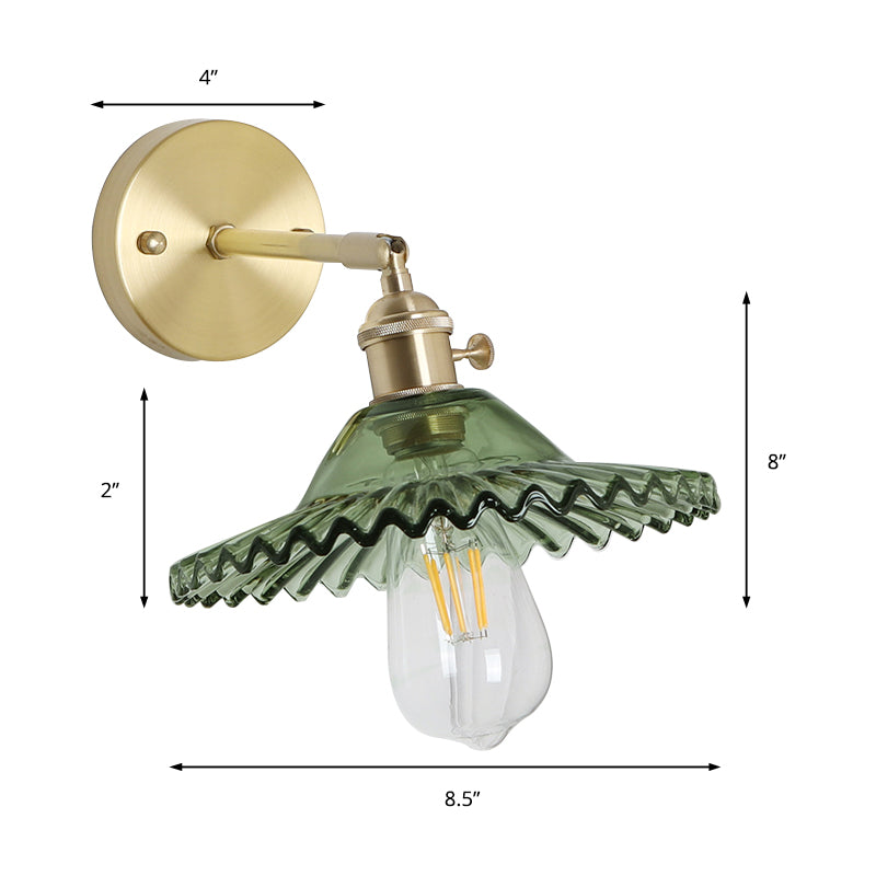 Lisslune | Industrial Bowl Wall Lighting Fixture 1 Bulb Green Glass Wall Light in Brass