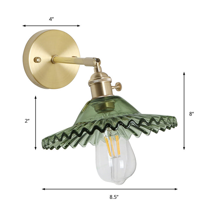 Lisslune | Industrial Bowl Wall Lighting Fixture 1 Bulb Green Glass Wall Light in Brass