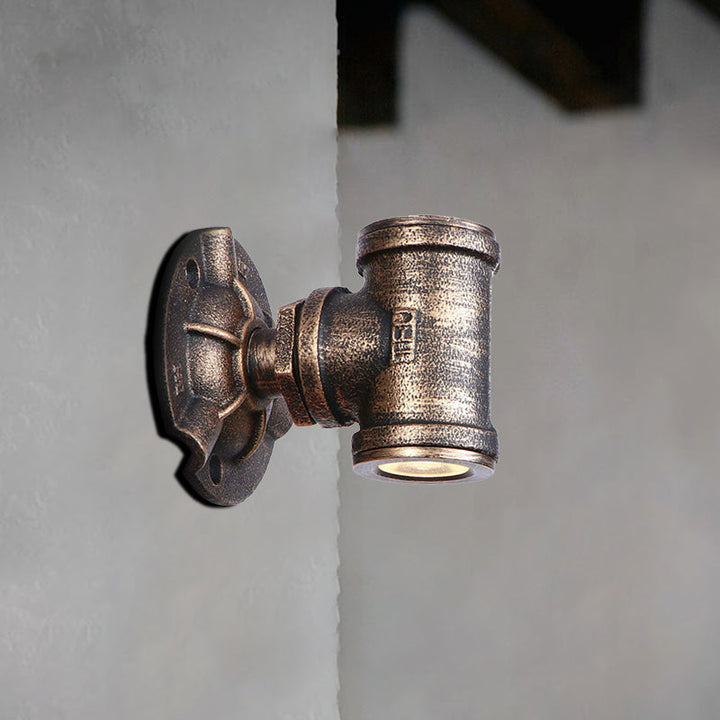 Lisslune | Antique style pipe wall lighting fixture 1 light wrought iron wall mount fixture in bronze for hallway