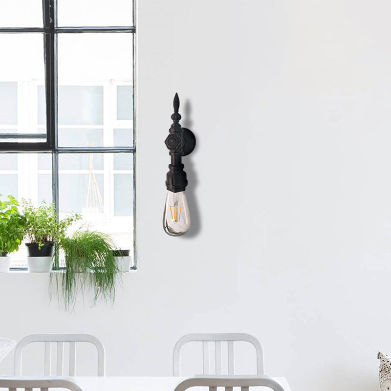 Lisslune | Open Bulb Dining Room Wall Lamp Vintage Style Metal 1 Head Black Wall Lamp Sconces with On/Off Switch