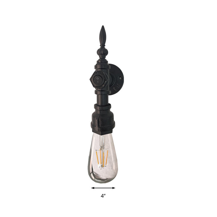 Lisslune | Open Bulb Dining Room Wall Lamp Vintage Style Metal 1 Head Black Wall Lamp Sconces with On/Off Switch