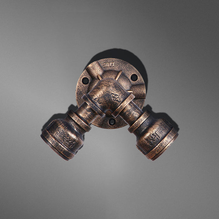 Lisslune | 2 Heads Wall Lamp Fixture with Pipe Forged Iron Shade Rustic Style Living Room Wall Lamp Light in Aged Bronze