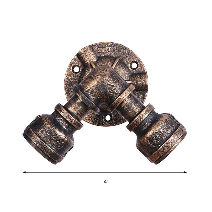 Lisslune | 2 Heads Wall Lamp Fixture with Pipe Forged Iron Shade Rustic Style Living Room Wall Lamp Light in Aged Bronze