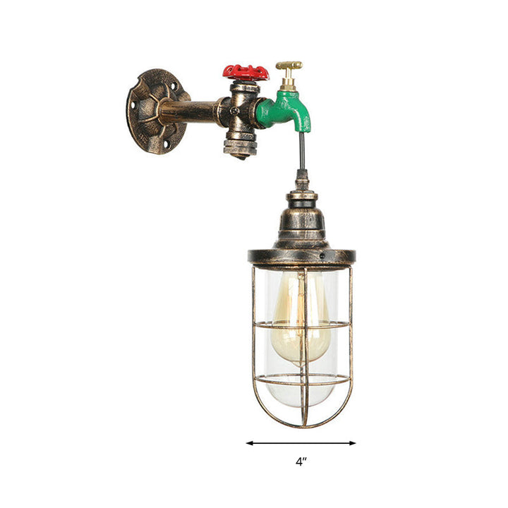 Lisslune | Faucet Design Metal Wall Lamp Steampunk Style 1 Bulb Balcony Wall Light with Wire Protection in Antique Bronze