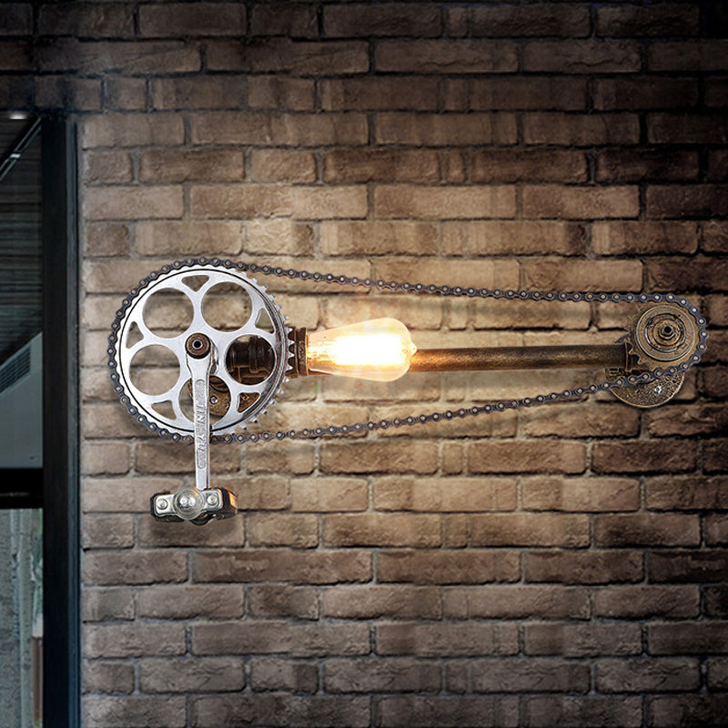 Lisslune | Iron Gear Bicycle Wall Lamp Stock 1 Light Restaurant Wall Mounted Lamp in Bronze with Pipe Arm