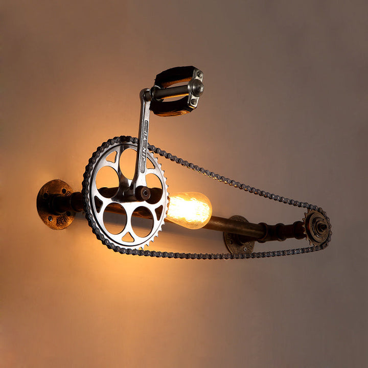 Lisslune | Iron Gear Bicycle Wall Lamp Stock 1 Light Restaurant Wall Mounted Lamp in Bronze with Pipe Arm