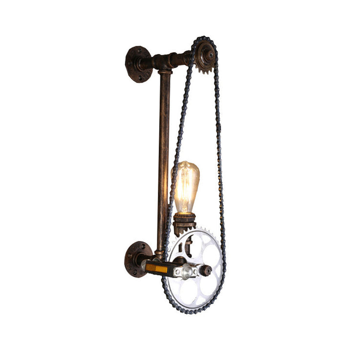 Lisslune | Iron Gear Bicycle Wall Lamp Stock 1 Light Restaurant Wall Mounted Lamp in Bronze with Pipe Arm
