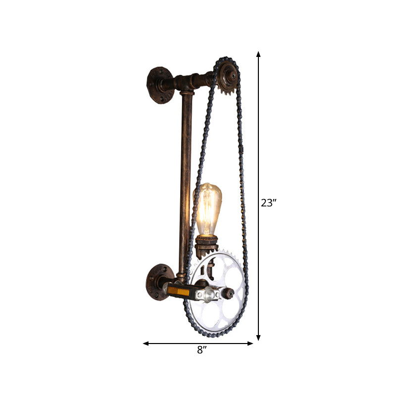Lisslune | Iron Gear Bicycle Wall Lamp Stock 1 Light Restaurant Wall Mounted Lamp in Bronze with Pipe Arm