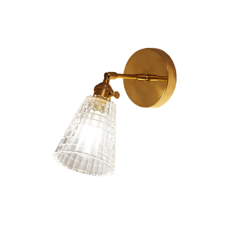 Lisslune | Tapered Living Room Wall Light Fixture Industrial Clear Prism Glass 1 Light Brass Wall Lamp