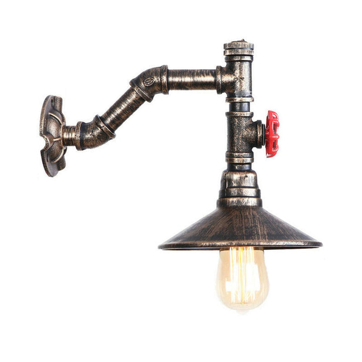Lisslune | 1 bulb conical wall mount light rustic style antique bronze metal wall lighting with piping