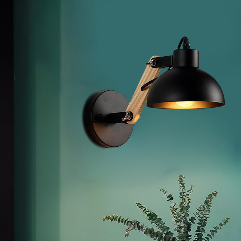 Lisslune | Nordic Splicing Rotatable Wall Lamp 1-Light Metal Wall Lamp Lighting with Bowl Shade in Black/White-Wood