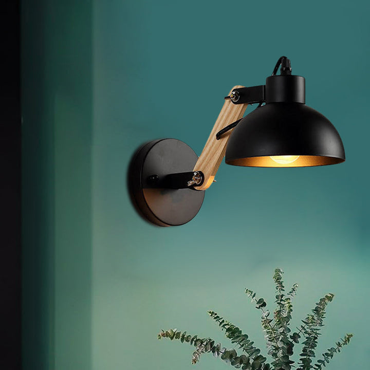 Lisslune | Nordic Splicing Rotatable Wall Lamp 1-Light Metal Wall Lamp Lighting with Bowl Shade in Black/White-Wood