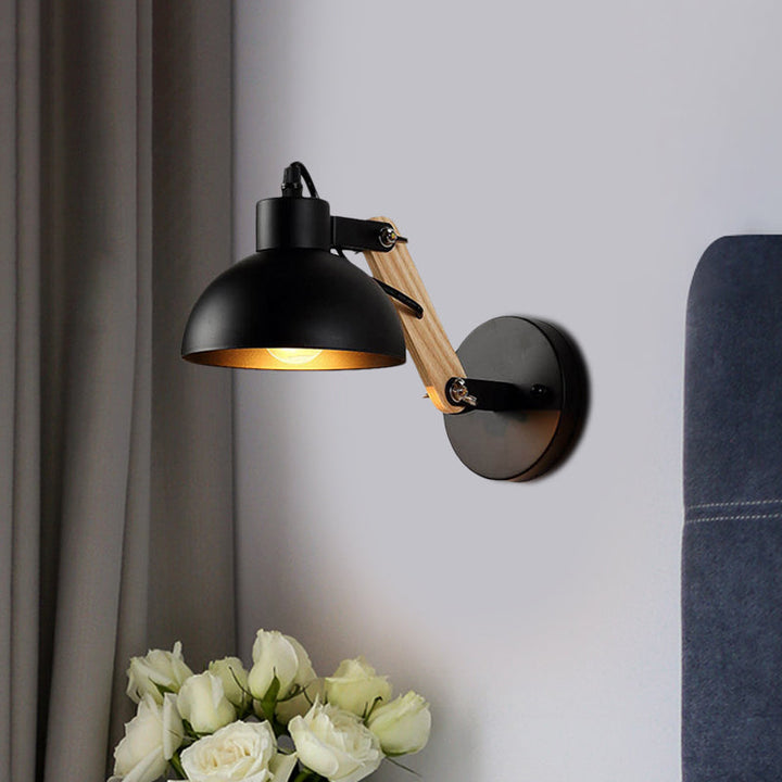 Lisslune | Nordic Splicing Rotatable Wall Lamp 1-Light Metal Wall Lamp Lighting with Bowl Shade in Black/White-Wood