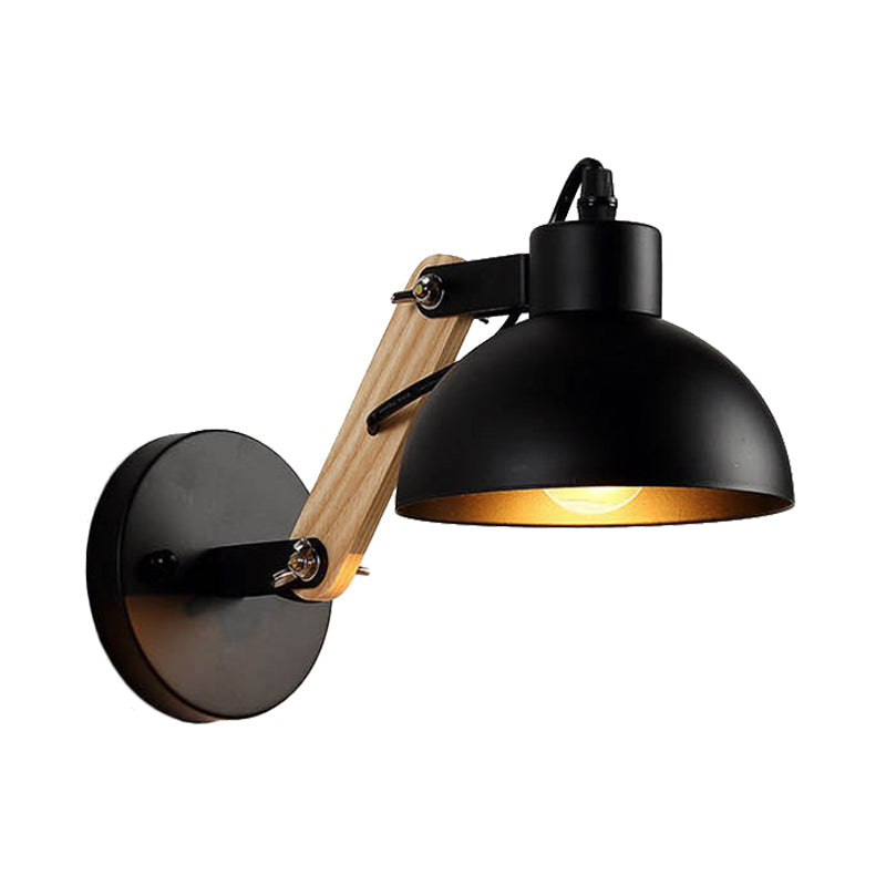 Lisslune | Nordic Splicing Rotatable Wall Lamp 1-Light Metal Wall Lamp Lighting with Bowl Shade in Black/White-Wood