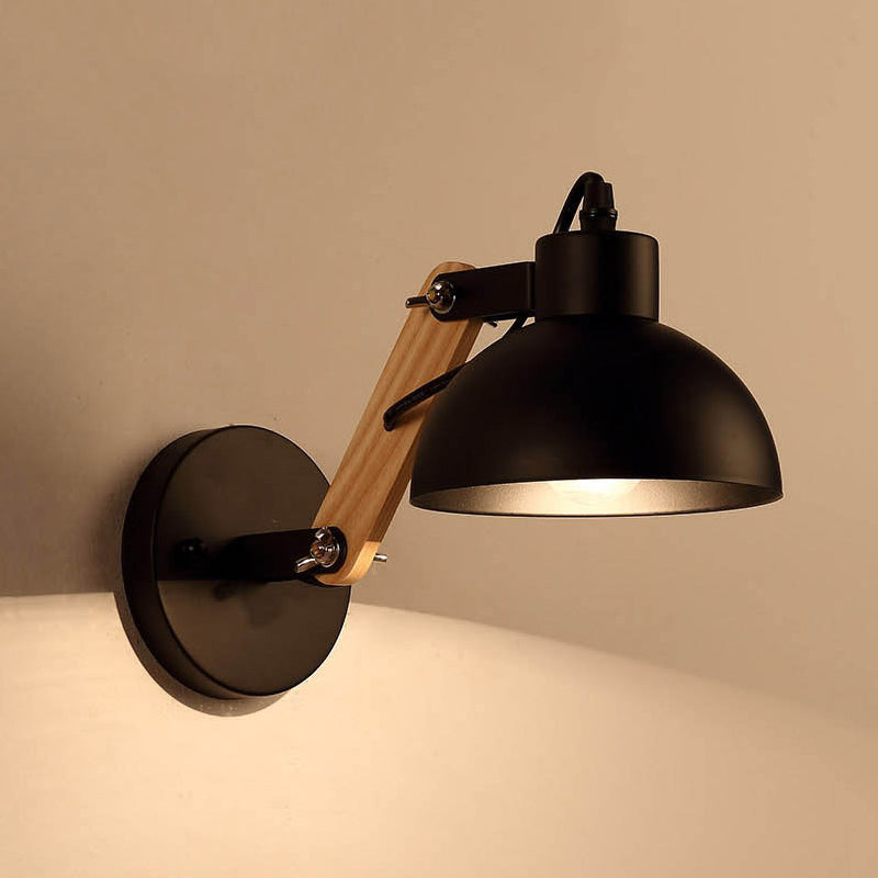 Lisslune | Nordic Splicing Rotatable Wall Lamp 1-Light Metal Wall Lamp Lighting with Bowl Shade in Black/White-Wood