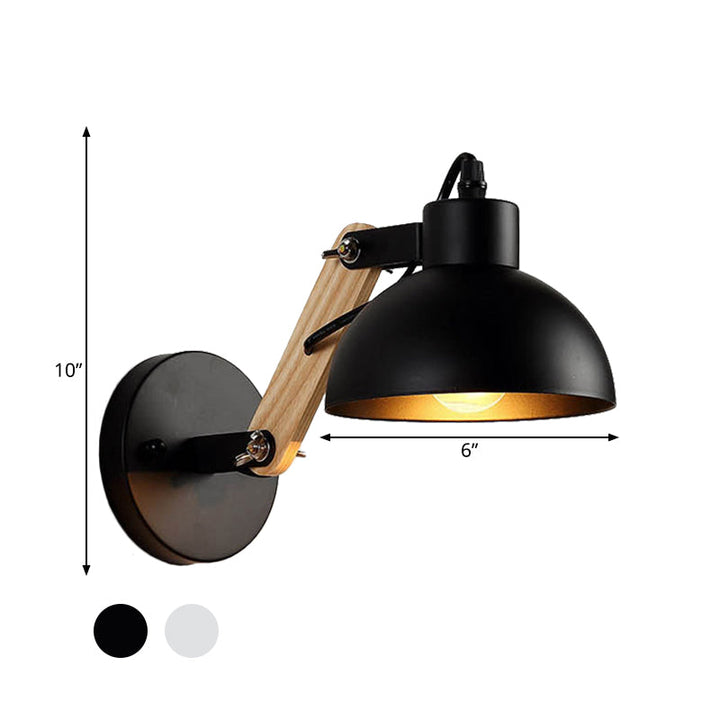 Lisslune | Nordic Splicing Rotatable Wall Lamp 1-Light Metal Wall Lamp Lighting with Bowl Shade in Black/White-Wood