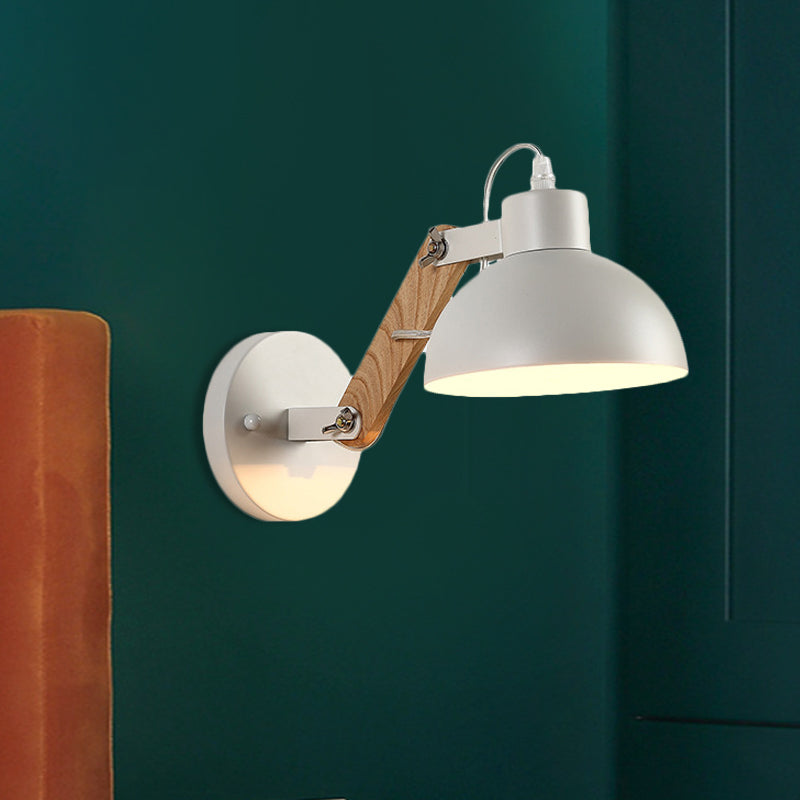 Lisslune | Nordic Splicing Rotatable Wall Lamp 1-Light Metal Wall Lamp Lighting with Bowl Shade in Black/White-Wood