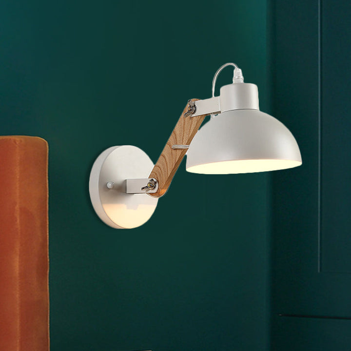 Lisslune | Nordic Splicing Rotatable Wall Lamp 1-Light Metal Wall Lamp Lighting with Bowl Shade in Black/White-Wood