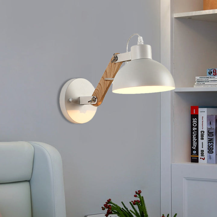 Lisslune | Nordic Splicing Rotatable Wall Lamp 1-Light Metal Wall Lamp Lighting with Bowl Shade in Black/White-Wood
