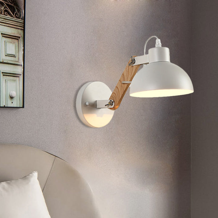 Lisslune | Nordic Splicing Rotatable Wall Lamp 1-Light Metal Wall Lamp Lighting with Bowl Shade in Black/White-Wood