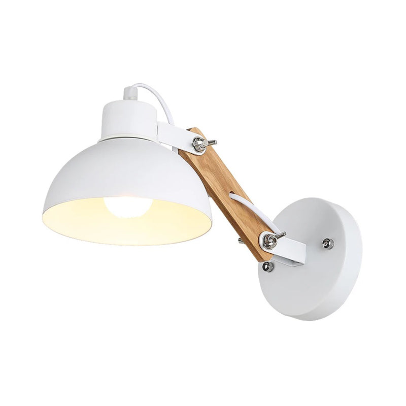 Lisslune | Nordic Splicing Rotatable Wall Lamp 1-Light Metal Wall Lamp Lighting with Bowl Shade in Black/White-Wood