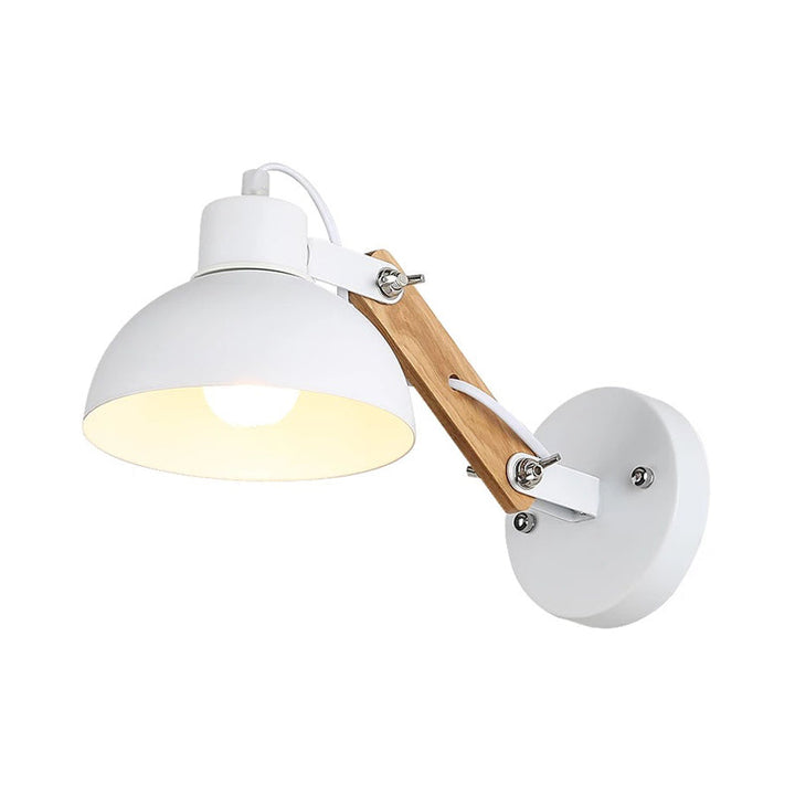 Lisslune | Nordic Splicing Rotatable Wall Lamp 1-Light Metal Wall Lamp Lighting with Bowl Shade in Black/White-Wood