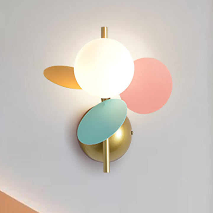 Skørter | Leaf Nightstand Wall Light Ideas Iron 1 Light Macaron Style Wall Lamp in White/Red-Yellow-Blue with Ball Cream Glass Shade