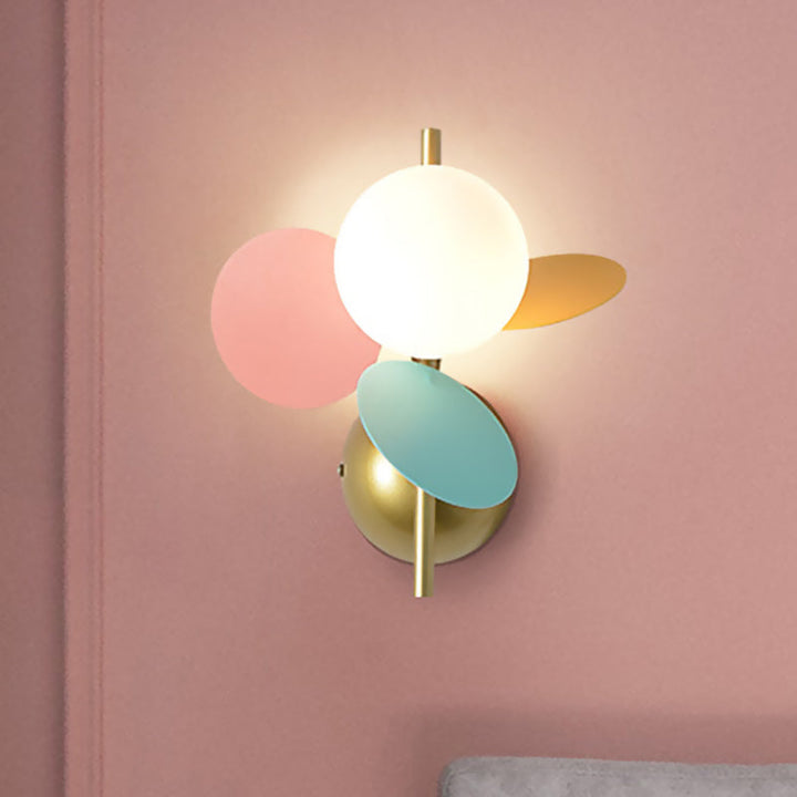 Skørter | Leaf Nightstand Wall Light Ideas Iron 1 Light Macaron Style Wall Lamp in White/Red-Yellow-Blue with Ball Cream Glass Shade