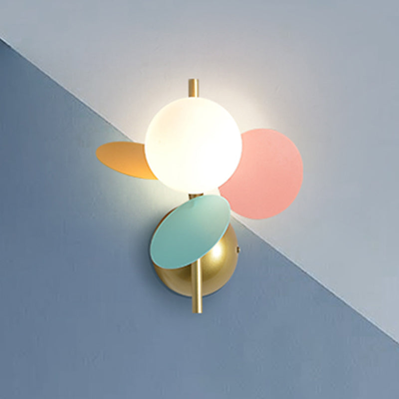 Skørter | Leaf Nightstand Wall Light Ideas Iron 1 Light Macaron Style Wall Lamp in White/Red-Yellow-Blue with Ball Cream Glass Shade