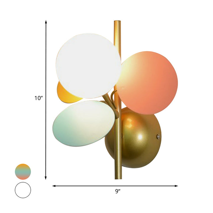 Skørter | Leaf Nightstand Wall Light Ideas Iron 1 Light Macaron Style Wall Lamp in White/Red-Yellow-Blue with Ball Cream Glass Shade
