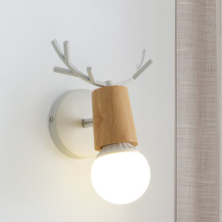 Skørter | Nordic Shadeless Rotatable Wall Lamp Wood 1 Head Bedroom Wall Lighting in Black/White with Deer Antler Top
