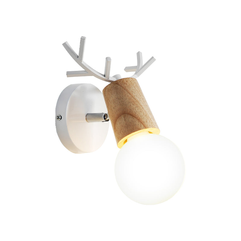 Skørter | Nordic Shadeless Rotatable Wall Lamp Wood 1 Head Bedroom Wall Lighting in Black/White with Deer Antler Top