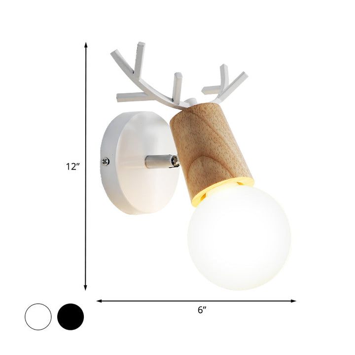 Skørter | Nordic Shadeless Rotatable Wall Lamp Wood 1 Head Bedroom Wall Lighting in Black/White with Deer Antler Top