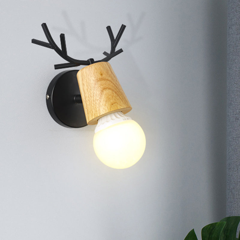 Skørter | Nordic Shadeless Rotatable Wall Lamp Wood 1 Head Bedroom Wall Lighting in Black/White with Deer Antler Top