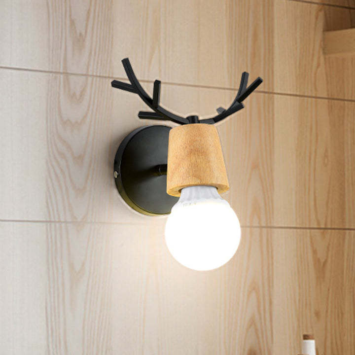 Skørter | Nordic Shadeless Rotatable Wall Lamp Wood 1 Head Bedroom Wall Lighting in Black/White with Deer Antler Top