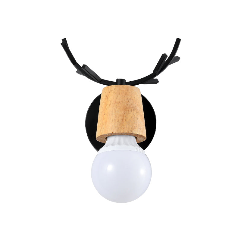 Skørter | Nordic Shadeless Rotatable Wall Lamp Wood 1 Head Bedroom Wall Lighting in Black/White with Deer Antler Top