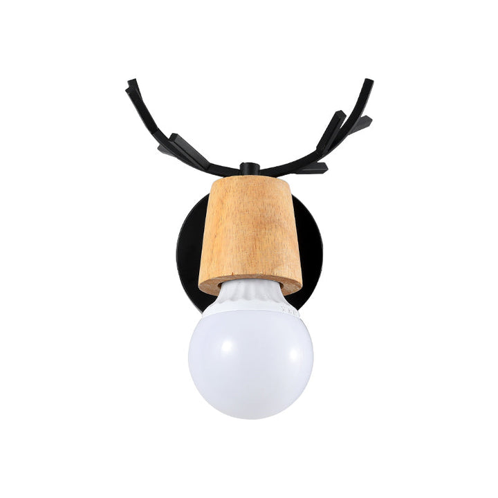 Skørter | Nordic Shadeless Rotatable Wall Lamp Wood 1 Head Bedroom Wall Lighting in Black/White with Deer Antler Top