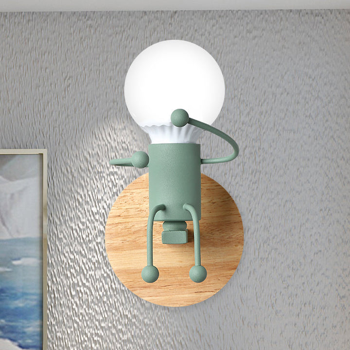 Skørter | Naked Bulb Small Wall Light Creative Iron Single Kids Bed Sconces with Robot Design Lamp Holder in Gray/Green/White