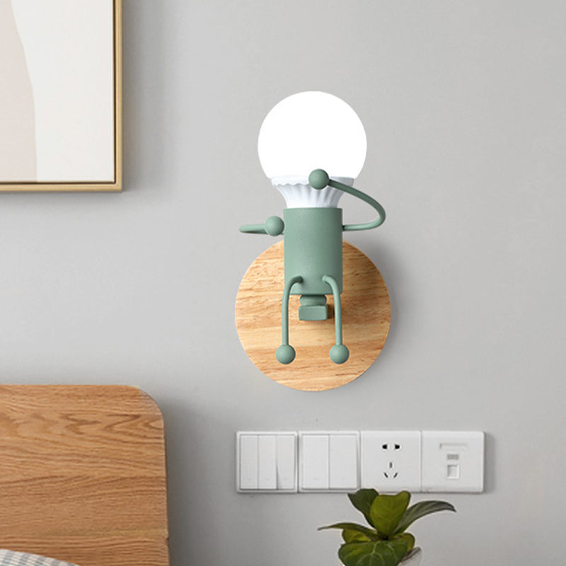 Skørter | Naked Bulb Small Wall Light Creative Iron Single Kids Bed Sconces with Robot Design Lamp Holder in Gray/Green/White